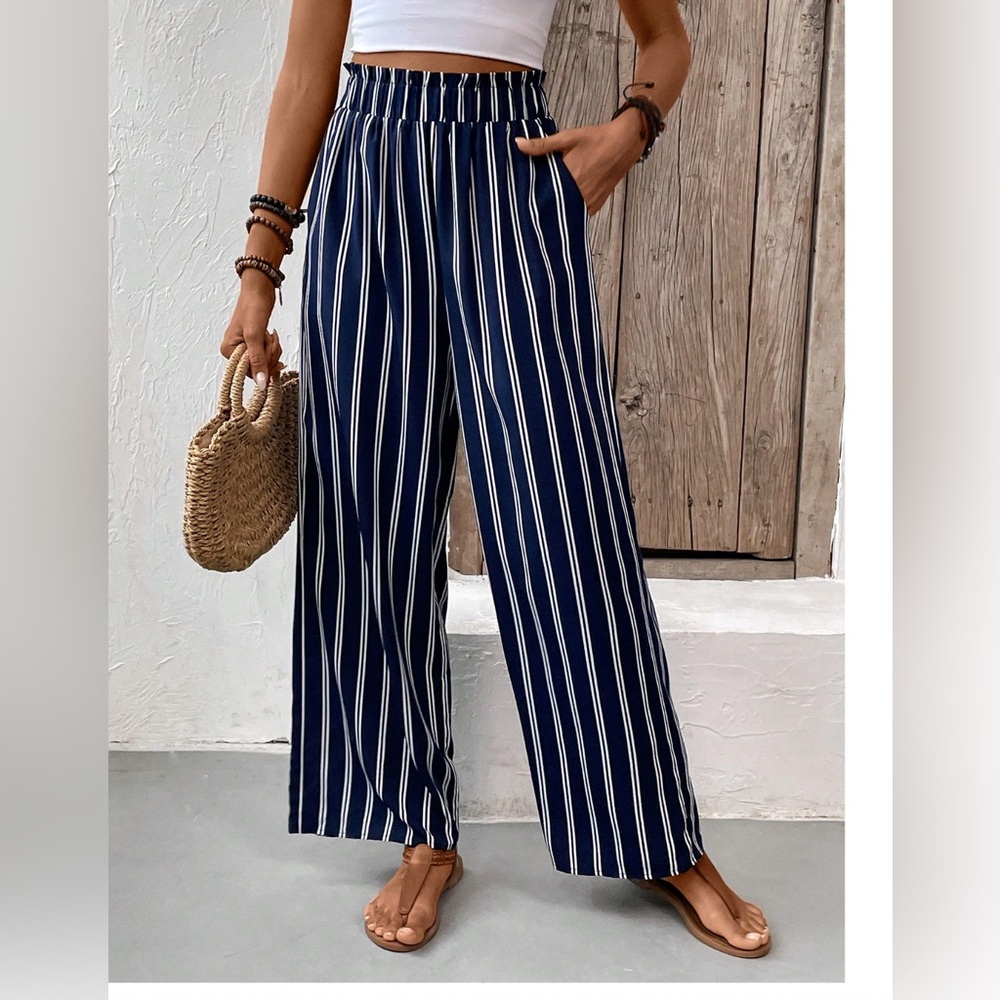 Striped Wide Leg Pants Blue